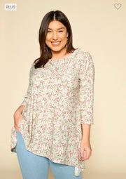 SALE!! 43 PQ-F {This Is Our Place} Sage Floral Eyelet Top PLUS SIZE 1X 2X 3X