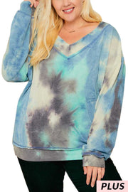 SALE! 25 PLS-B {Laid Back} Blue Mint Tie Dye Top PLUS SIZE XL 2X 3X