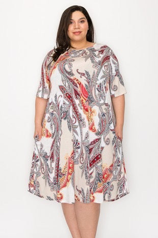 SALE!! 64 PSS-B {Quick To Smile} Beige Paisley Print Dress EXTENDED PLUS SIZE 4X 5X 6X