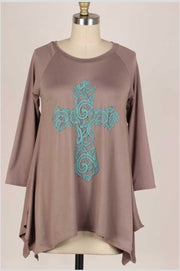 SALE!! 32 GT-B {Don't Cross Me} Mocha Teal Cross Detail Top PLUS SIZE XL 2X 3X