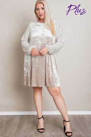 SALE!! 37 SD-A {Crash The Party} Beige Velvet Sequin Sleeve Dress PLUS SIZE XL 2X 3X