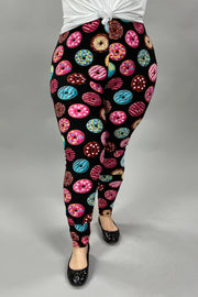 LEG-28 {Donut Shop}  Donut Printed Black Leggings  EXTENDED PLUS SIZE 3X/5X