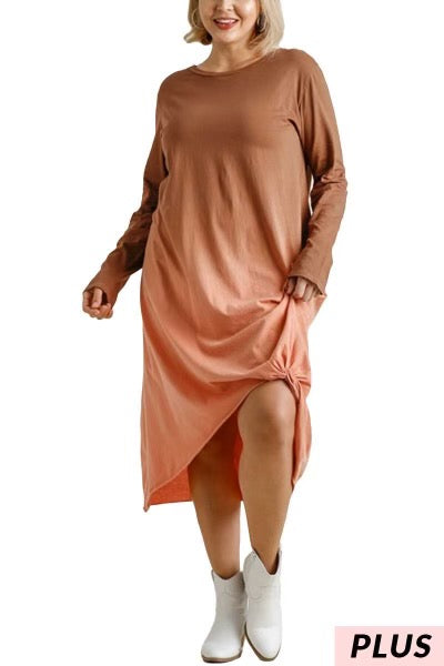 SALE!! LD-S {Keeping It Cool} UMGEE Tan/Coral Dip-Dye Dress PLUS SIZE XL 1X 2X