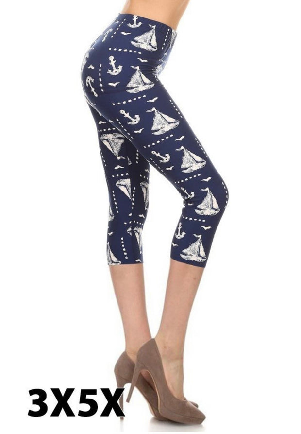 SALE!! LEG-55 (Sailing By The Sea) Navy Butter-Soft Legging EXTENDED PLUS SIZE 3X-5Xs