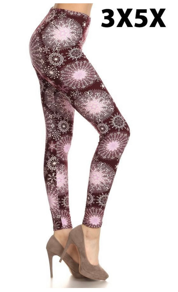 SALE!! LEG-35 {Happy Calls} Burgundy Print Leggings EXTENDED PLUS SIZE 3X/5X