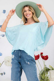 27 SSS-E {Easy Breezy} Blue Mint Eyelet Sleeve Top PLUS SIZE XL 2X 3X