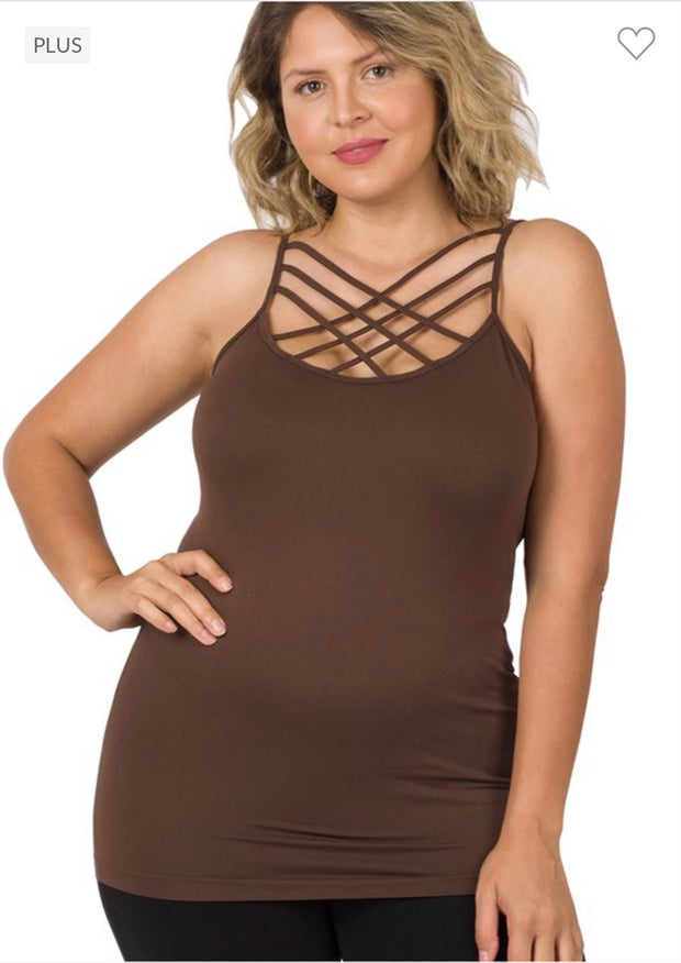 SALE!! TANK {Uptown Girl} BROWN Caged Neck Shaper Tank  PLUS SIZE 1X/2X  2X/3X