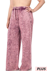 SALE!! LEG-73 {Dressing For Me} Burgundy Acid Wash Wide Leg Joggers PLUS SIZE 1X 2X 3X