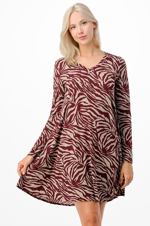 SALE! 15 PLS-Z {Zebra Affair} Wine Zebra Print V-Neck Dress PLUS SIZE 1X 2X 3X