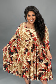 SALE!! 21 PQ {Stealing The Attention} Taupe/Rust Print Tiered Dress  PLUS SIZE XL 2X 3X 4X 5X