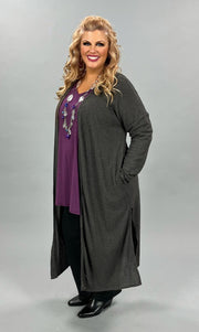 LD-Y   {Know Your Worth} Charcoal Gray Waffle Cardigan PLUS SIZE M 1X 2X 3X