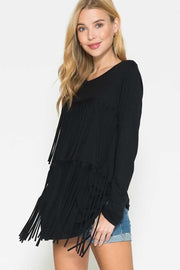 94 SLS-A {Midnight Party} Black Top W/Fringe PLUS SIZE 1X 2X 3X