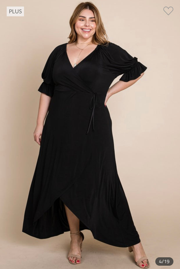 LD-Z  {Glad To See You} Black Wrap Front Maxi Dress PLUS SIZE 1X 2X 3X