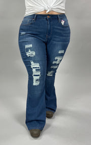 SALE!! BT-P [YMI} DISTRESSED HIGH-RISE FLARE JEANS