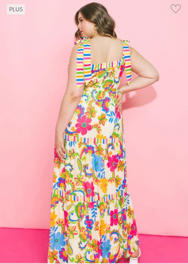 SALE!! LD-Q {Breezy Beachfront} Multi-Color Floral Tiered Maxi PLUS SIZE 1X 2X 3X