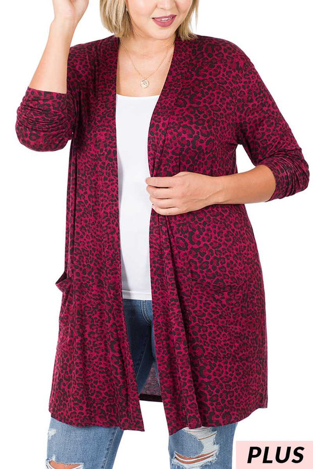 26 OT-E {Cozy Morning} Dark Burgundy Animal Print Cardigan PLUS SIZE 1X 2X 3X