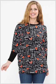 SALE!! 45-GT-C {Sign of Love} Black LOVE Script Tunic PLUS SIZE 1X 2X 3X