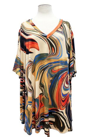 27 PSS {Perpetual Motion} Multi-Color Swirl Print V-Neck Top EXTENDED PLUS SIZE 3X 4X 5X