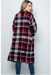 SALE!! 93 OT-D {Feel The Chill} Red/Black Plaid Long Cardigan  PLUS SIZE 1X/2X  2X/3X