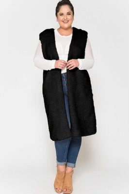 59 OT-E {A Step Out} Black Sherpa Long Vest PLUS SIZE 1X 2X 3X