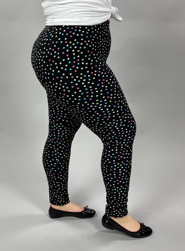 LEG-34 {Party Dots} Multi Colored Dot Print Leggings EXTENDED PLUS  3X/5X