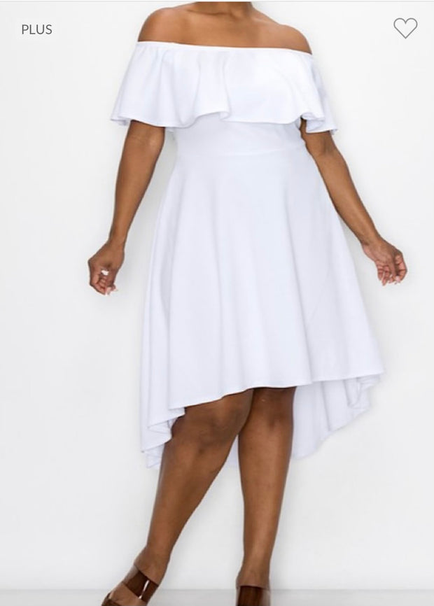 SALE!! LD-G {Elegant Fixings} White Open Shoulder Dress  w Ruffle Detail PLUS SIZE XL 2X 3X