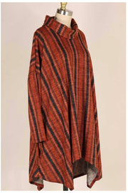 SALE!! PQ-M {Time Together} Rust Black Stripe Cowl Neck Tunic PLUS SIZE XL 2X 3X