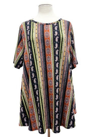 25 PSS {Sending My Love} Black/Brown Striped Paisley Top EXTENDED PLUS SIZE 4X 5X 6X