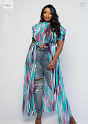 SALE!! LD-D {Boujee Lady} Blue Stripe Print Long Top PLUS SIZE 1X 2X 3X