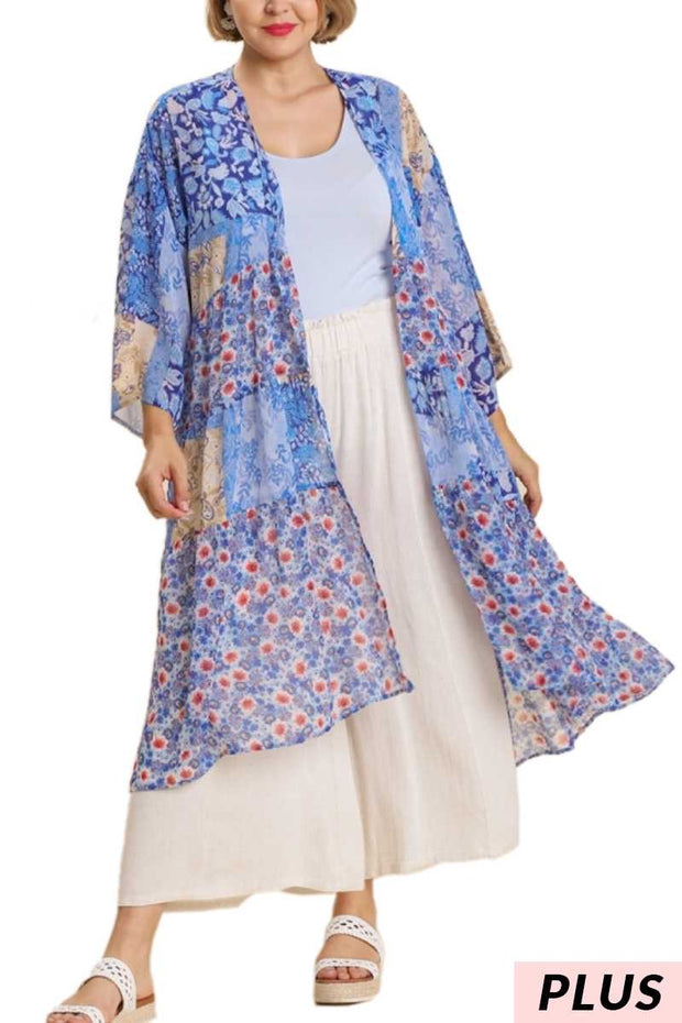 SALE!! LD-V {Delicate Delivery} Umgee Royal Blue Print Duster PLUS SIZE XL 1X 2X