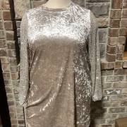 SALE!! 37 SD-A {Crash The Party} Beige Velvet Sequin Sleeve Dress PLUS SIZE XL 2X 3X