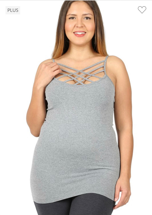 SALE!! TANK {Uptown Girl} GREY Caged Neck Shaper Tank PLUS SIZE 1X/2X  2X/3X