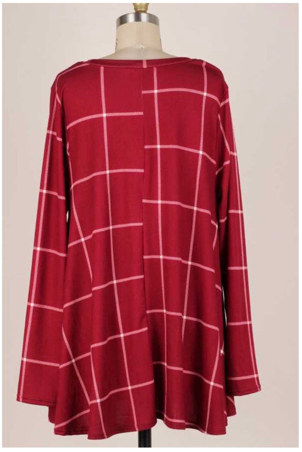 SALE!! 24 PLS-K {Set For Life}  Maroon Plaid Top PLUS SIZE XL 2X 3X