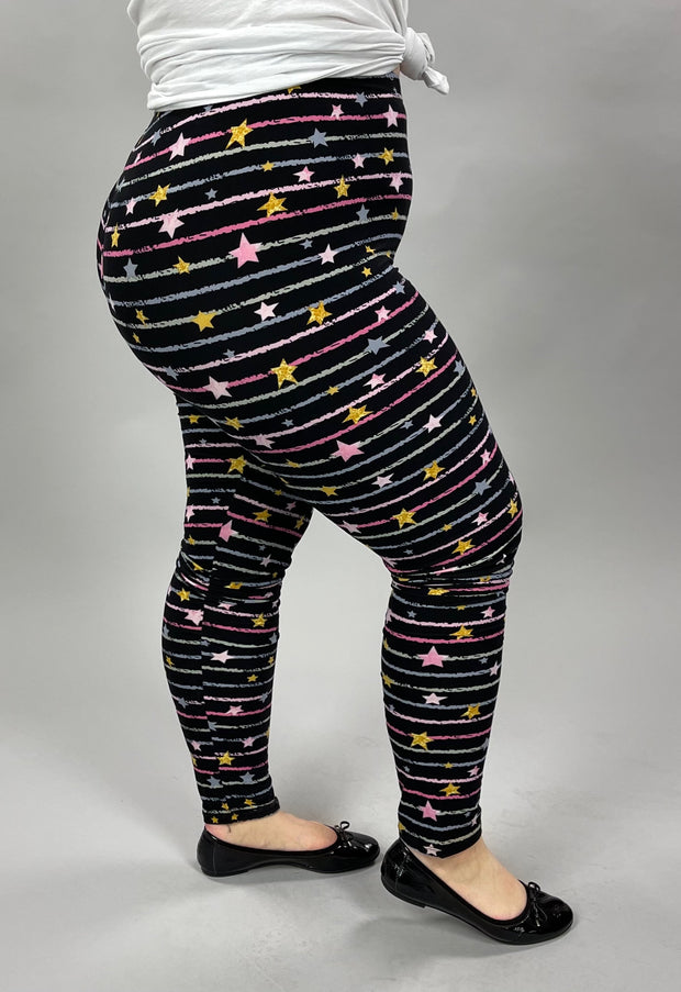 LEG-8 {Starry Skies} Stars & Stripes Black Printed Leggings EXTENDED PLUS SIZE 3X/5X