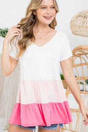 64 CP-H {Call Me Babe} Pink Tiered V-Neck Top PLUS SIZE 1X 2X 3X