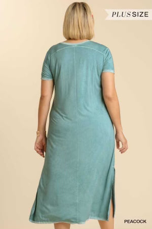 SALE!! LD-E {Sweet Charm} UMGEE Dusty Teal Mineral Washed Dress PLUS SIZE XL 1X 2X