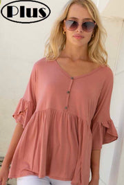 SALE!! 26 SSS-A {Cute As A Bug} Light Brick Babydoll Top PLUS SIZE 1X 2X 3X