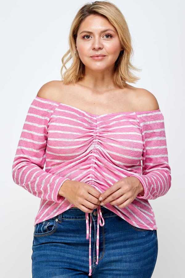 SALE!! 25 OS-N {Pink Perfection} Pink Stripe Drawstring Top PLUS SIZE XL 2X 3X