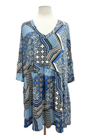 SALE!! 30 PSS-I {Blue On My Mind} Blue Mixed Print Babydoll Top EXTENDED PLUS SIZE 3X 4X 5X