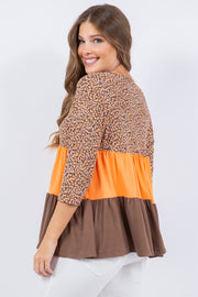 16 CP {Candy Corn} Brown/Orange Print Tiered Top PLUS SIZE 1X 2X 3X