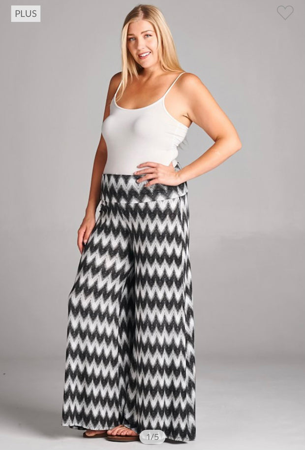 SALE!! BT-99 {Get Your Attention} Black/White Palazzo Pants  PLUS SIZE 1X 2X 3X