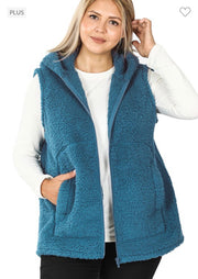 39 OT-X {Looking For Fun} Teal Sherpa Hooded Vest PLUS SIZE 1X 2X 3X