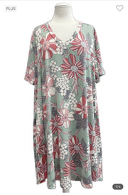 SALE!! 97 PSS-P {Sage Promises} Light Sage Floral V-Neck Dress EXTENDED PLUS SIZE 3X 4X 5X