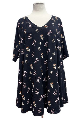 37 PSS {Brunch And Go} Black Small Floral V-Neck Top EXTENDED PLUS SIZE 3X 4X 5X