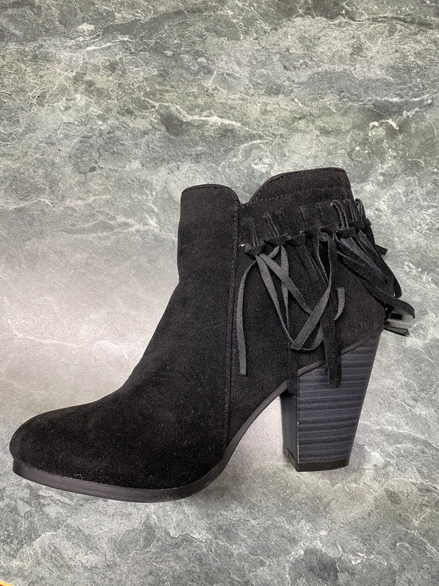 SALE!! SHOES {Just My Style}Black Fringed Booties with Platform Heel & Side Zipper