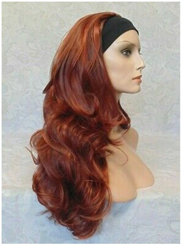 {Diane} Long Red Slight Waves Synthetic  Headband Wig