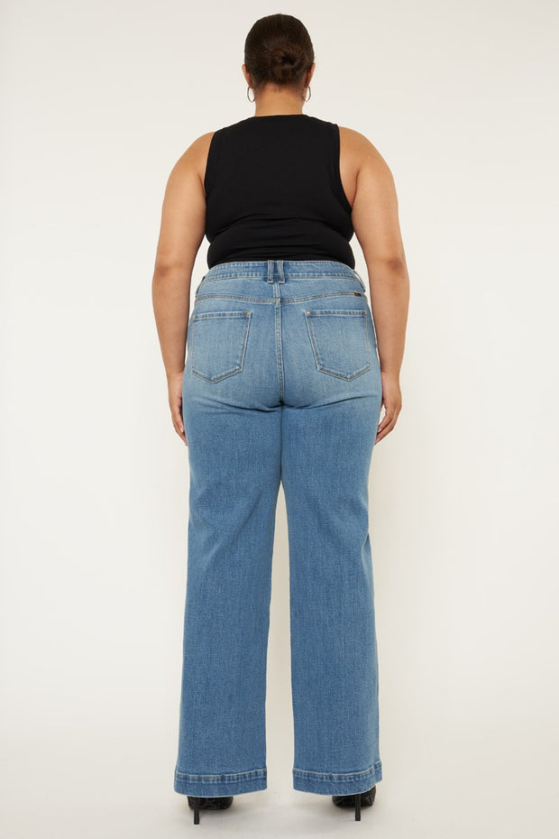 LEG-51  {KanCan} Med. Blue High Rise Wide Leg Jeans PLUS SIZE 16 18 20 22