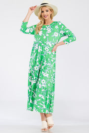 LD-C {First To Arrive} Green White Floral Tiered Maxi Dress PLUS SIZE XL 2X 3X