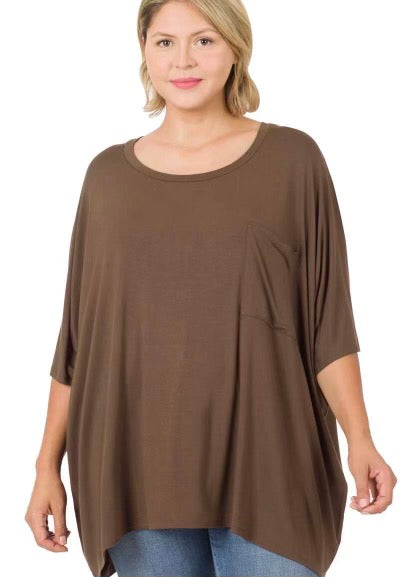 27 SSS-B {Basically Perfect} Chocolate Pocket Top PLUS SIZE 1X 2X 3X