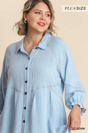 20 SLS-A {Always On Trend} Umgee Lt. Denim  Button Up Dress PLUS SIZE XL 1X 2X